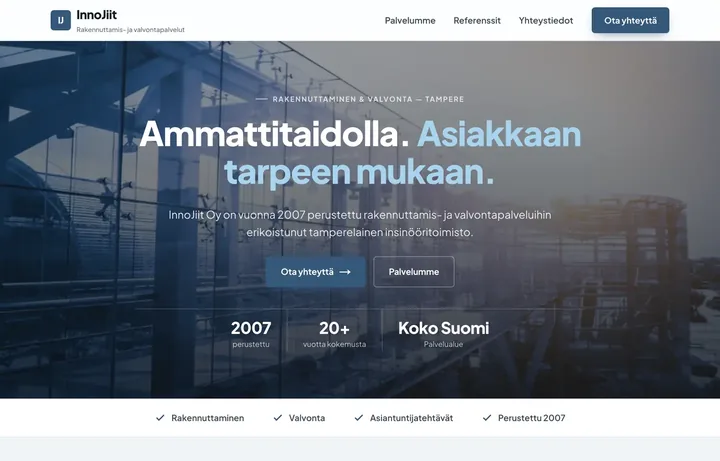 InnoJiitin kotisivujen etusivu: rakennuttamis- ja valvontapalvelut Tampereella